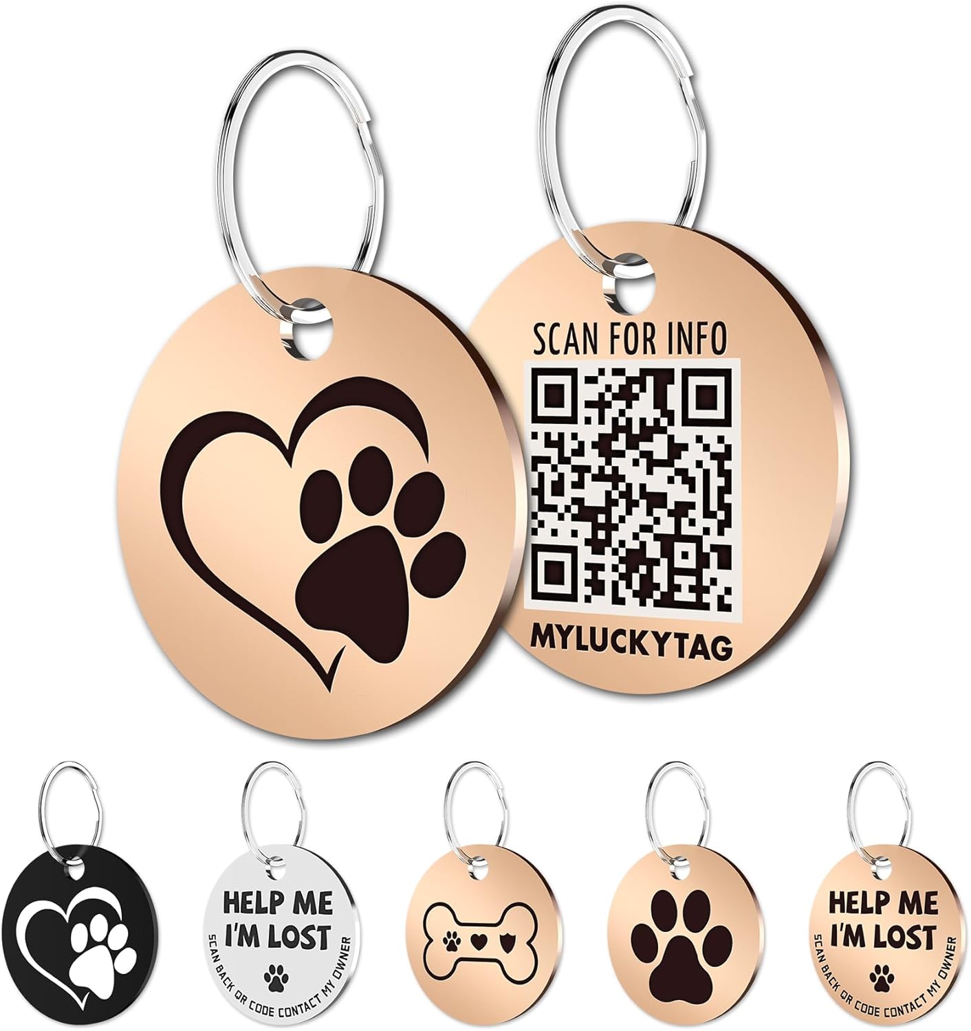 MYLUCKYTAG Stainless Steel QR Code Pet Identification Tags - Instant Location Alerts via QR Scan