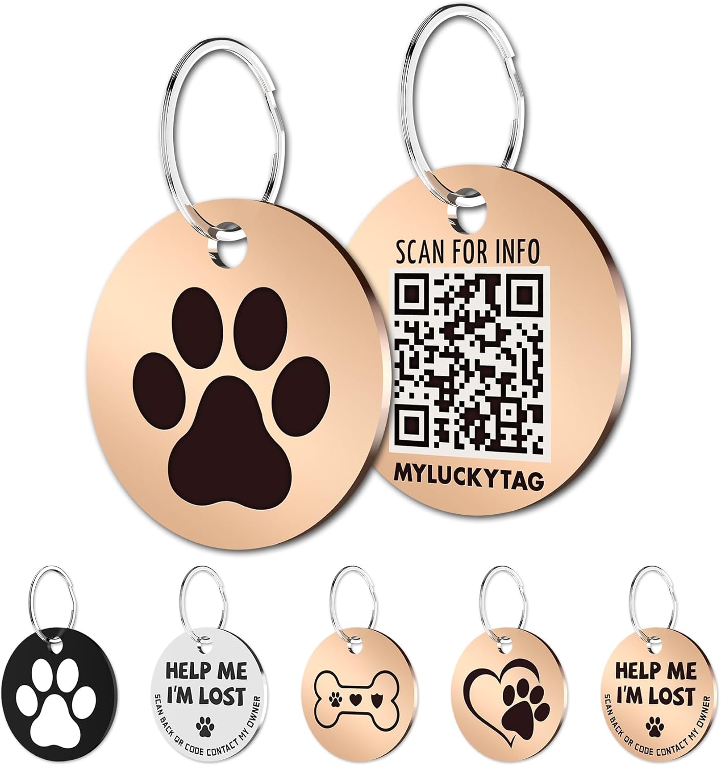 MYLUCKYTAG Stainless Steel QR Code Pet Identification Tags - Instant Location Alerts via QR Scan