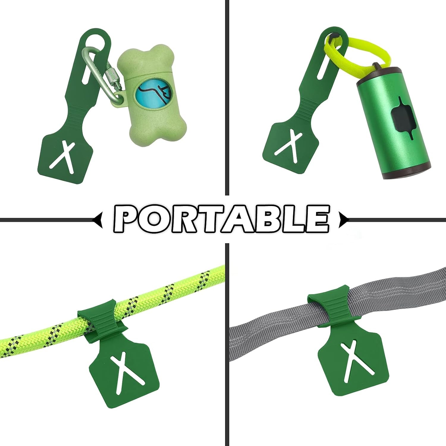 Silicone Dog Waste Carrier for Leash (Forest Green, Set of 2)