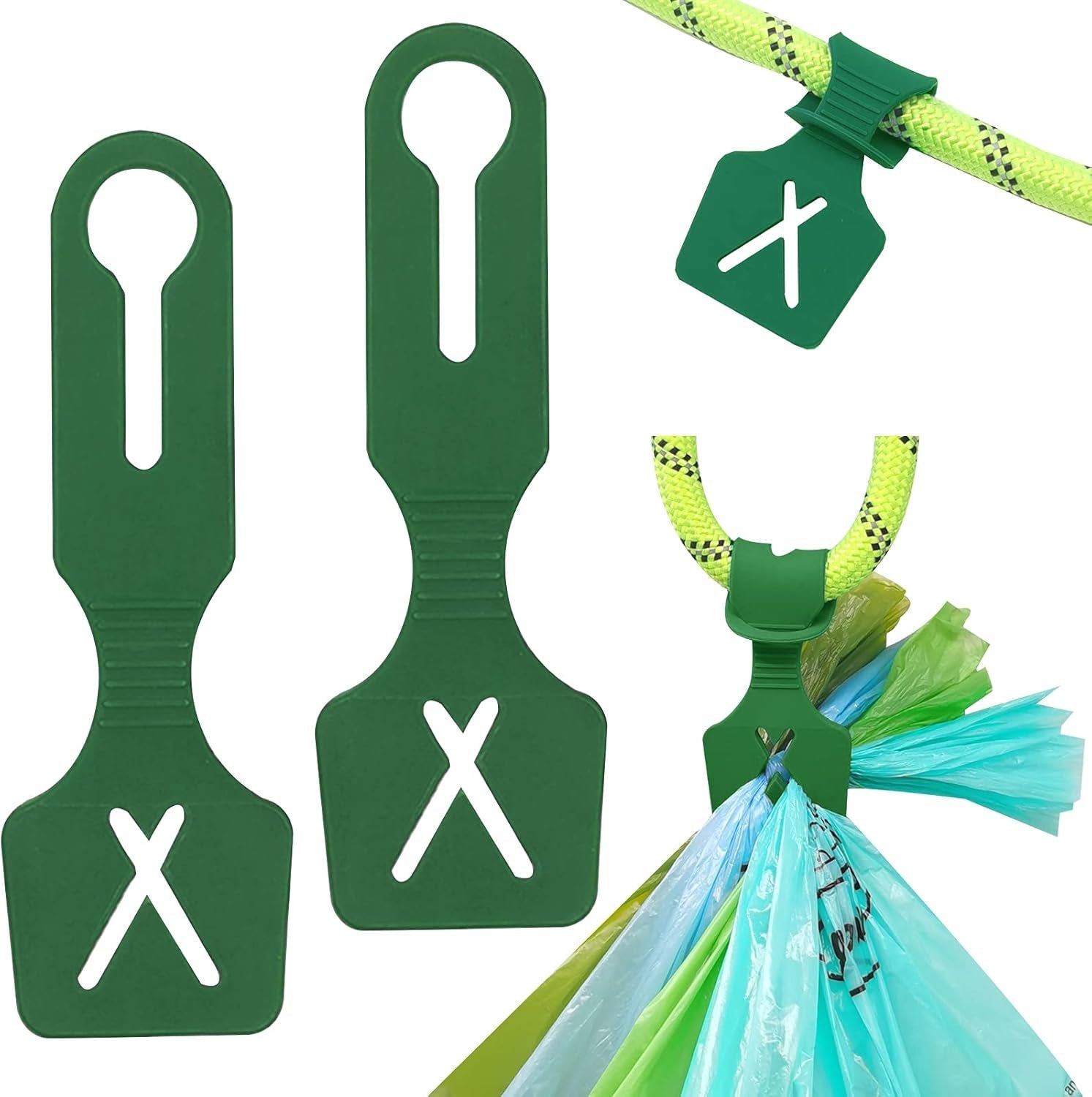 Silicone Dog Waste Carrier for Leash (Forest Green, Set of 2)