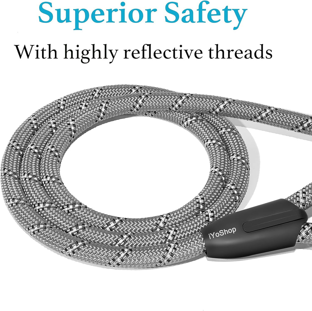 Iyoshop Premium Slip Lead Dog Leash with Padded Handle and Reflective Threads, No-Pull Training Leash, 1/2" x 6 FT, Grey