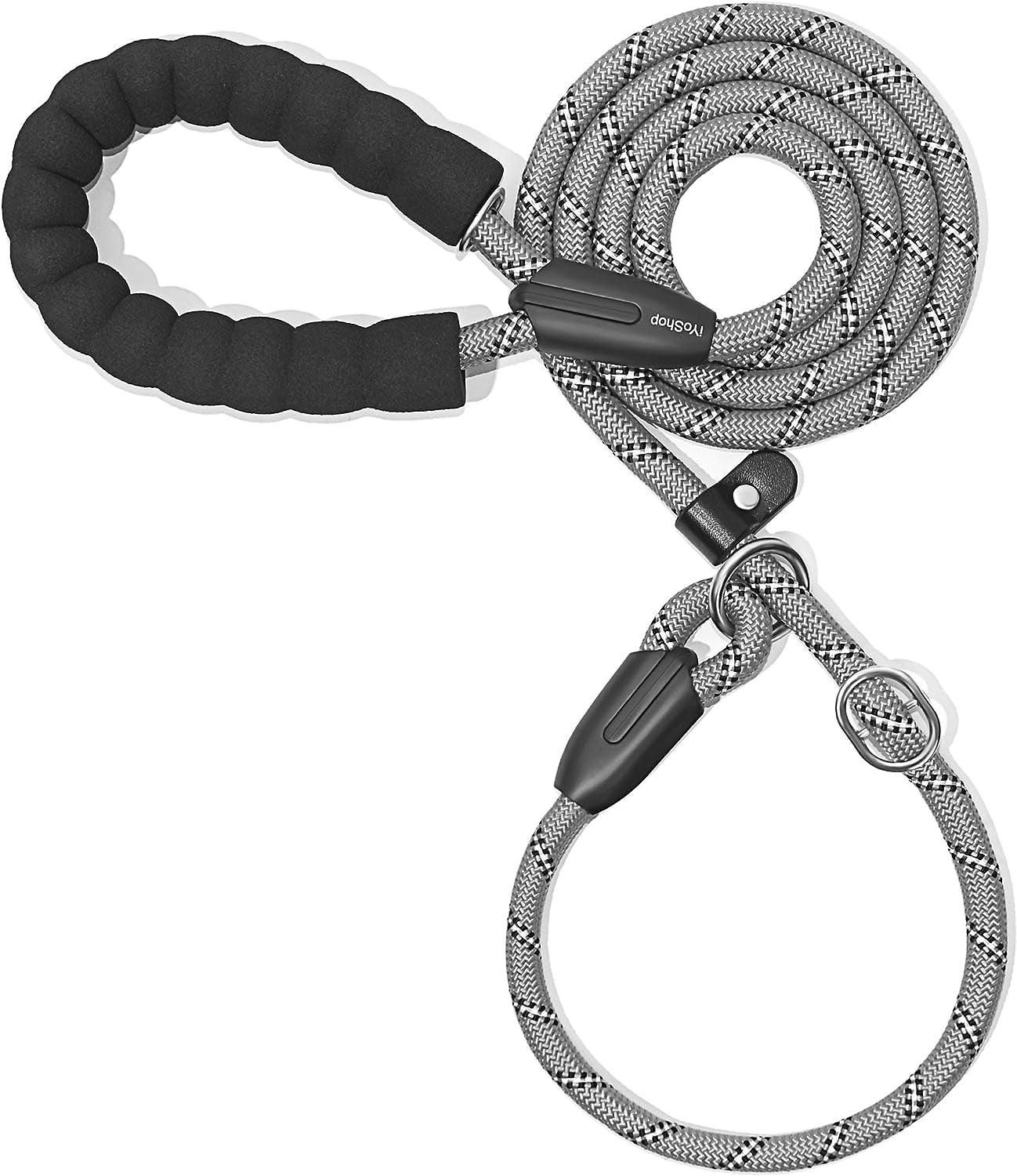 Iyoshop Premium Slip Lead Dog Leash with Padded Handle and Reflective Threads, No-Pull Training Leash, 1/2" x 6 FT, Grey