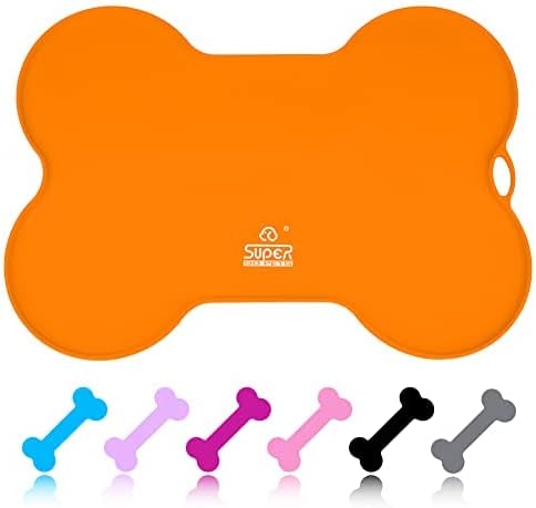 Premium Silicone Dog Food and Water Mat - Non-Spill Cat Feeding Placemat, Waterproof, 20.5" x 14.5", Black