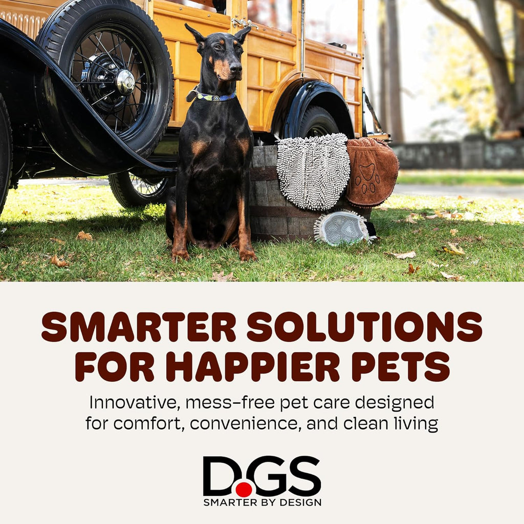 Dog Gone Smart Dirty Dog Shammy Towel - Fast-Drying Plush Microfiber with Dual Hand Pockets and Elastic - Super Absorbent and Machine Washable - Grey