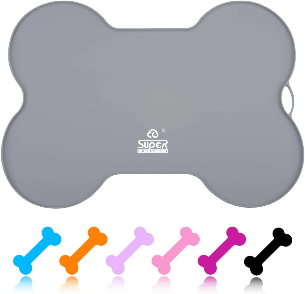 Premium Silicone Dog Food and Water Mat - Non-Spill Cat Feeding Placemat, Waterproof, 20.5" x 14.5", Black