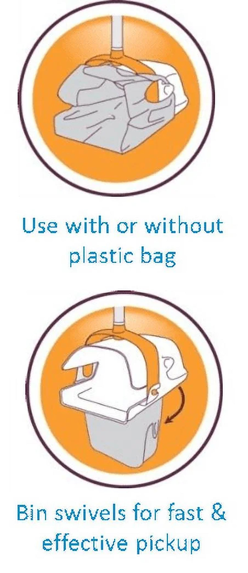 Pooper Scooper Swivel Bin and Rake Dog Poop Scooper with 2 Odor Eliminating Bags, Black