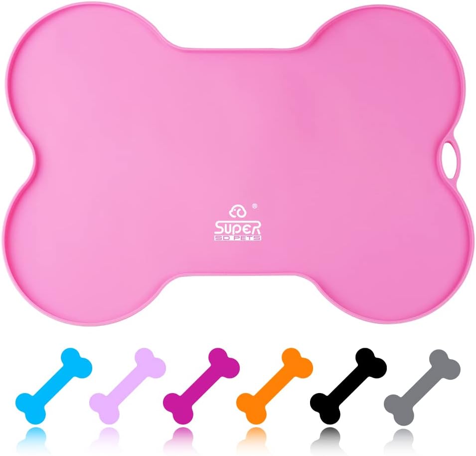 Premium Silicone Dog Food and Water Mat - Non-Spill Cat Feeding Placemat, Waterproof, 20.5" x 14.5", Black