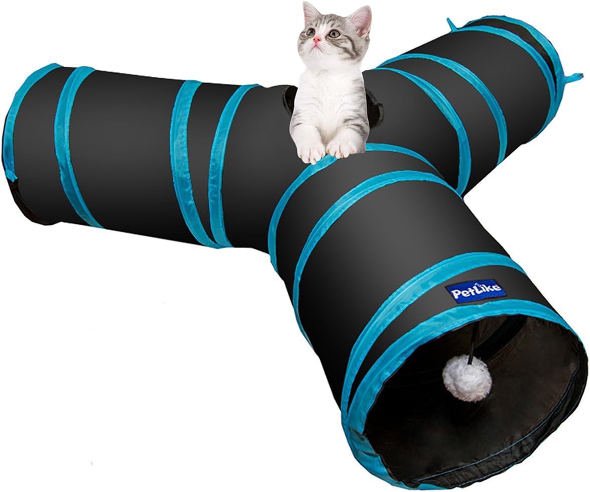 Petlike Collapsible Cat Tunnel with Peek Hole and Ball - Indoor Play Tube for Cats