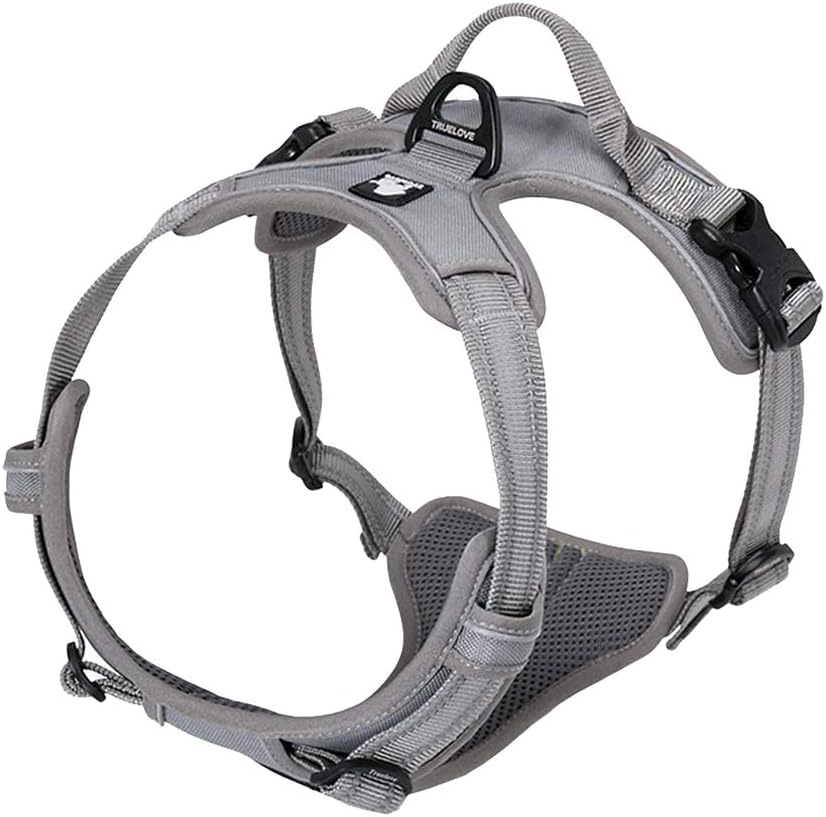 TRUE LOVE Adjustable No-Pull Dog Harness with Reflective Features - Comfortable Control Vest in Gray (Large)