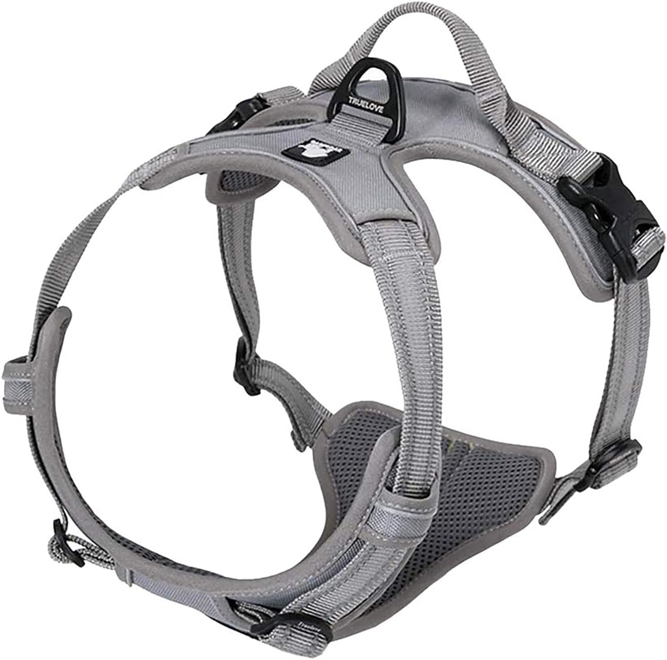 TRUE LOVE Adjustable No-Pull Dog Harness with Reflective Features - Comfortable Control Vest in Gray (Large)