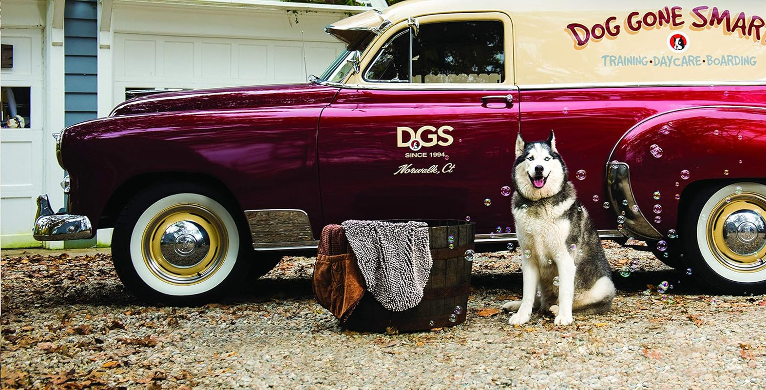 Dog Gone Smart Dirty Dog Shammy Towel - Fast-Drying Plush Microfiber with Dual Hand Pockets and Elastic - Super Absorbent and Machine Washable - Grey