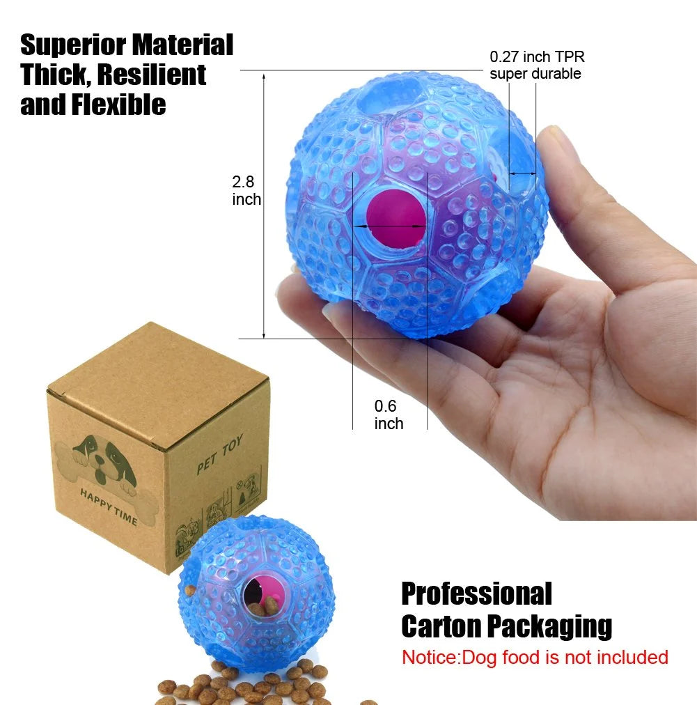 Dog Pet Food Treat Feeder Chew Toys - Tooth Cleaning Ball, Dispensing Toy for Small Medium Dog Puppy - Squeaky Balls, Blue