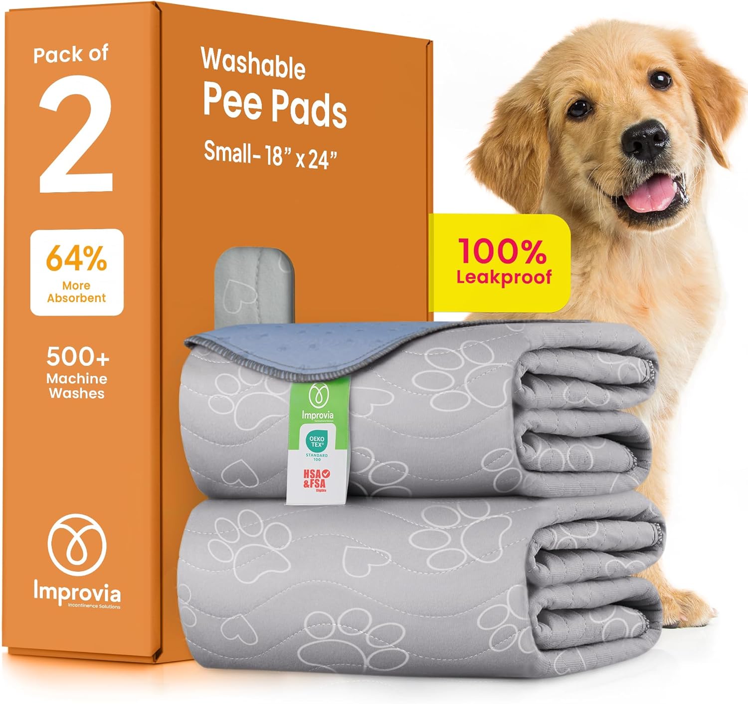 IMPROVIA® Reusable Waterproof Puppy Pad - Extra-Absorbent and Washable Potty Solution for Dog Training and Whelping - Medium Size (36" x 41")