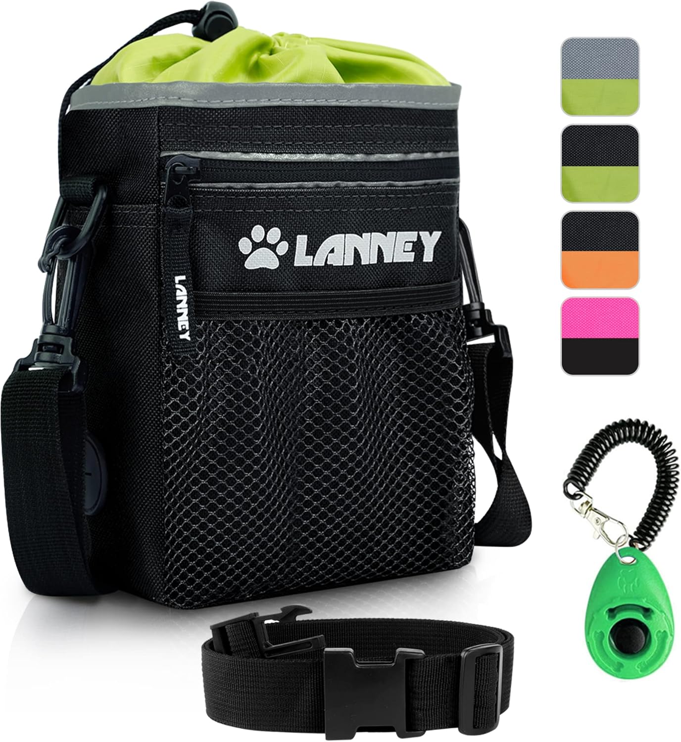 Dog Training Treat Pouch - Versatile Carry Bag for Kibble, Snacks, and Toys, Includes Metal Clip, Waist Belt, Shoulder Strap, and Poop Bag Dispenser, Black with Orange