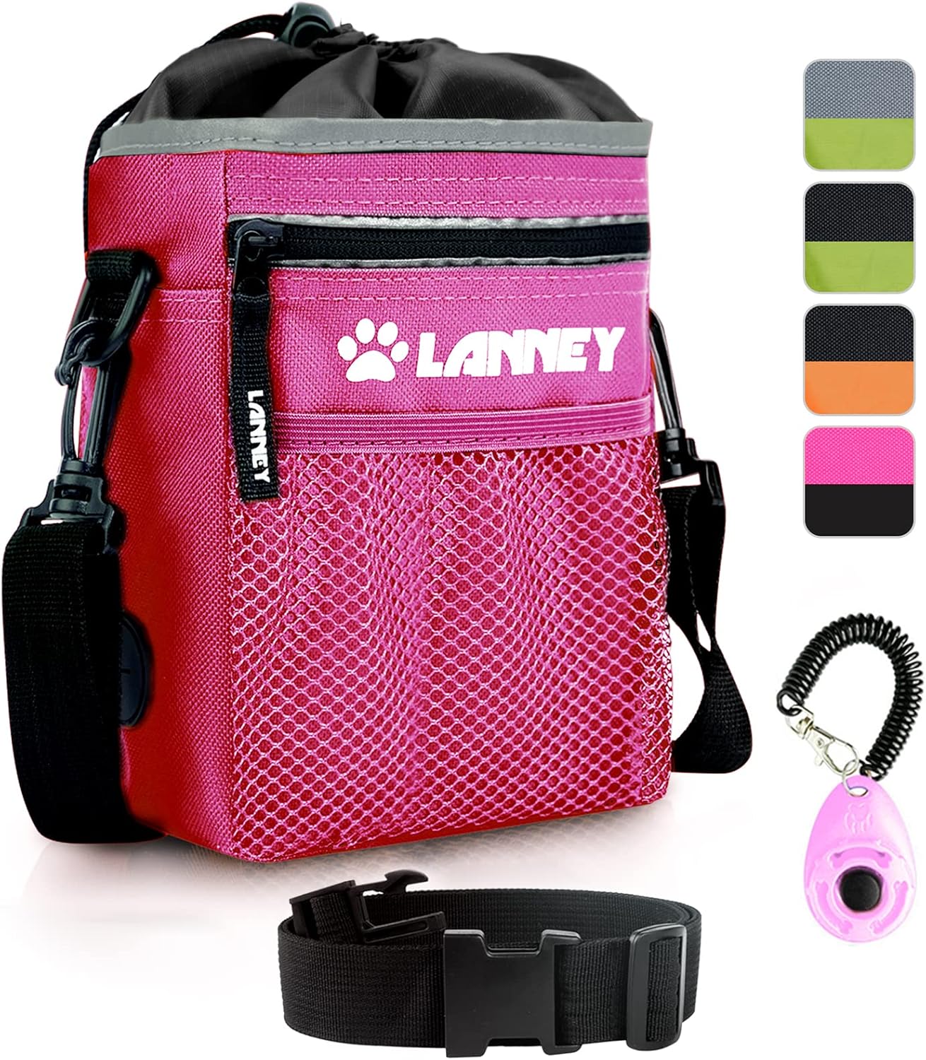 Dog Training Treat Pouch - Versatile Carry Bag for Kibble, Snacks, and Toys, Includes Metal Clip, Waist Belt, Shoulder Strap, and Poop Bag Dispenser, Black with Orange