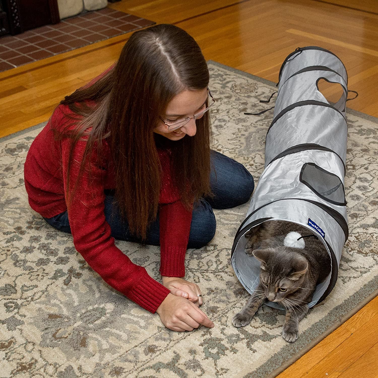 Petlike Collapsible Cat Tunnel with Peek Hole and Ball - Indoor Play Tube for Cats