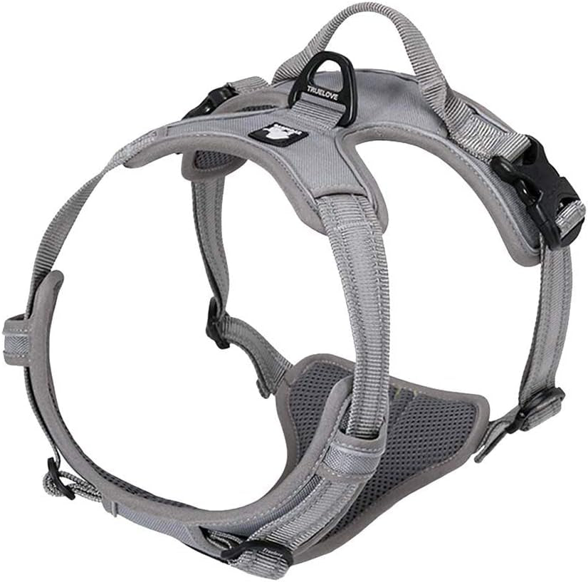 TRUE LOVE Adjustable No-Pull Dog Harness with Reflective Features - Comfortable Control Vest in Gray (Large)
