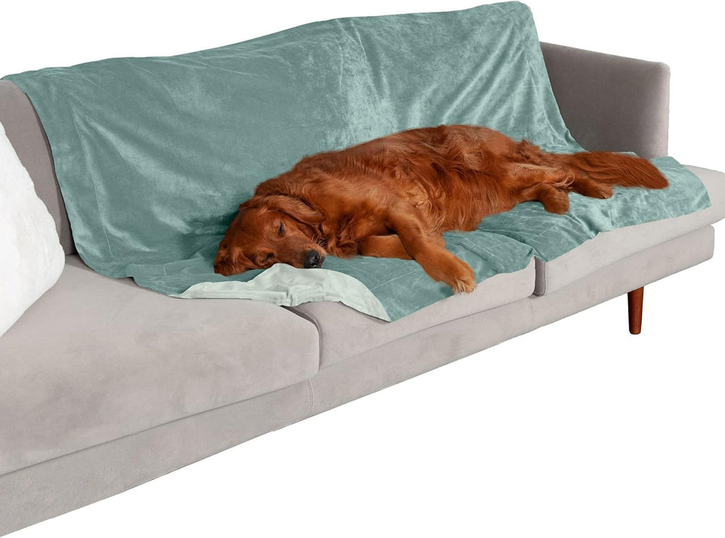 Furhaven Extra Large Waterproof Velvet Throw Blanket for Dogs and Indoor Cats, Washable Two-Tone Design in Celadon Green
