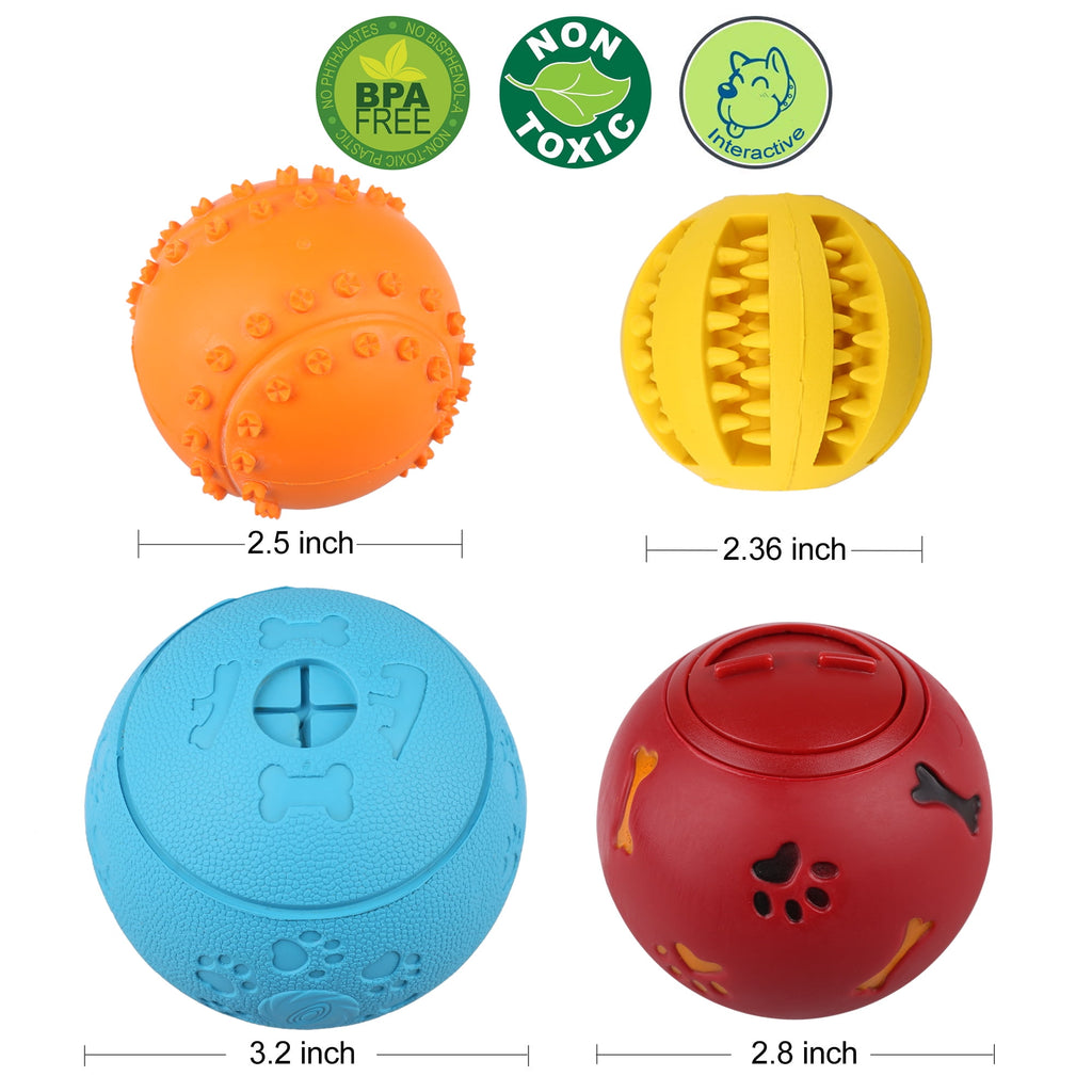 Dog Treat Ball, 4 Pack Interactive Food Dispensing Puppy Puzzle Toy