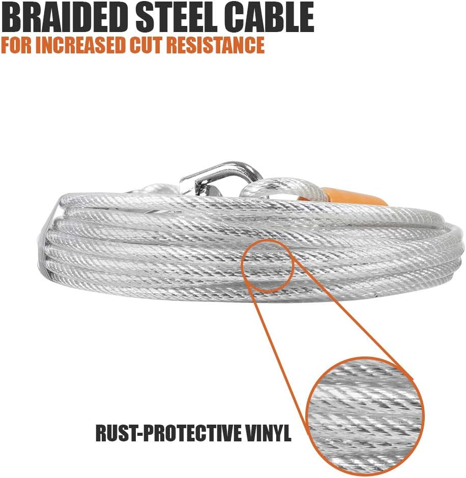 BV Heavy-Duty 25-Foot Dog Tie-Out Cable for Dogs up to 90 Pounds - Reflective, Rust-Resistant with Quick Release Swivel Clips and 360° Rotating Clasp - Tangle-Free Runner for Yard (Silver, Single)