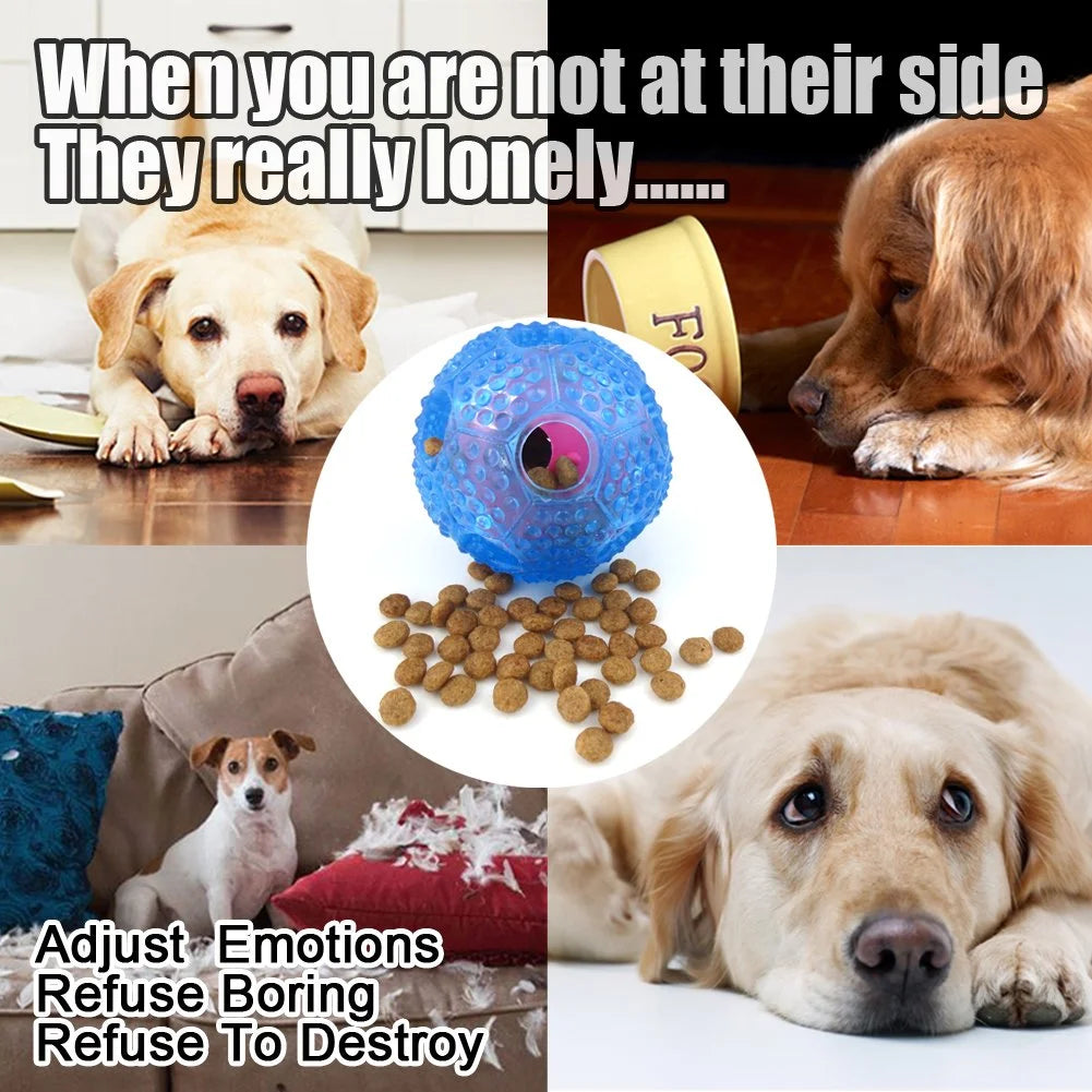 Dog Pet Food Treat Feeder Chew Toys - Tooth Cleaning Ball, Dispensing Toy for Small Medium Dog Puppy - Squeaky Balls, Blue