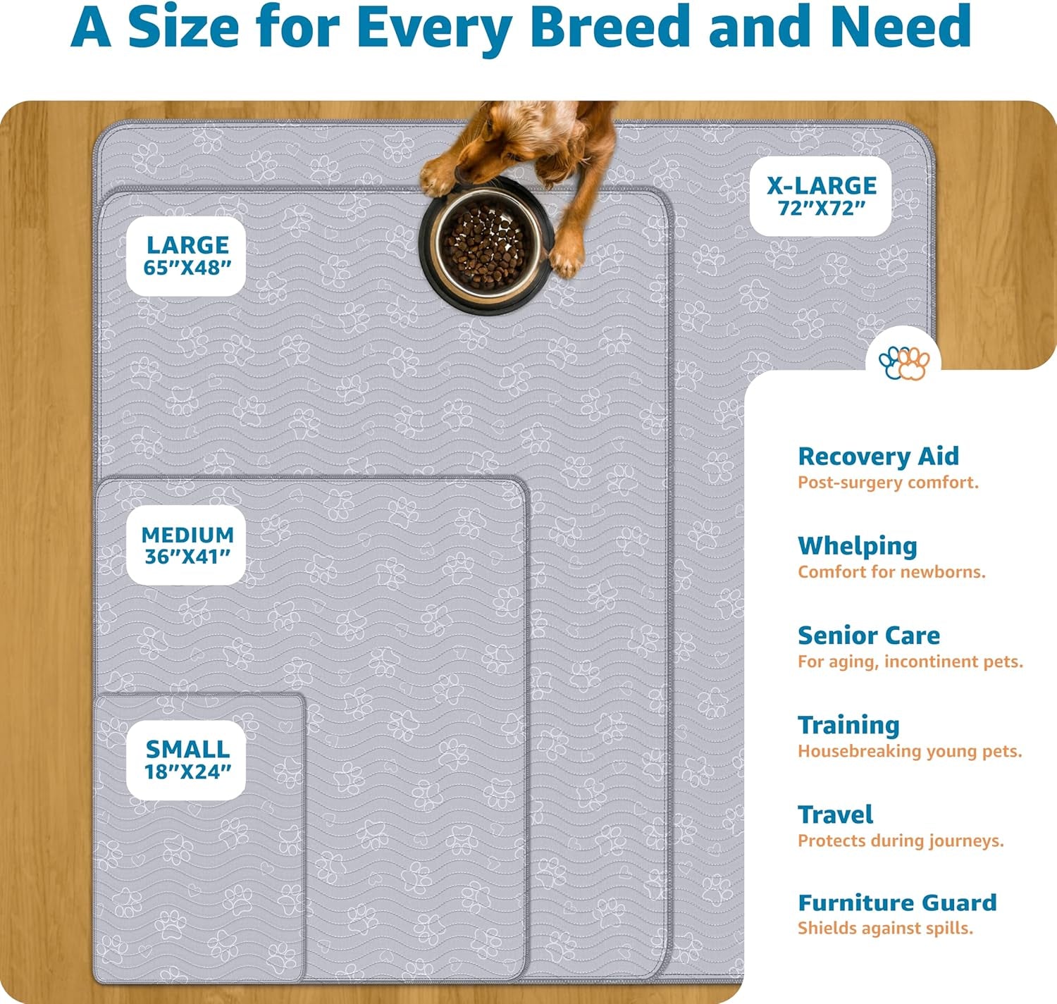 IMPROVIA® Reusable Waterproof Puppy Pad - Extra-Absorbent and Washable Potty Solution for Dog Training and Whelping - Medium Size (36" x 41")