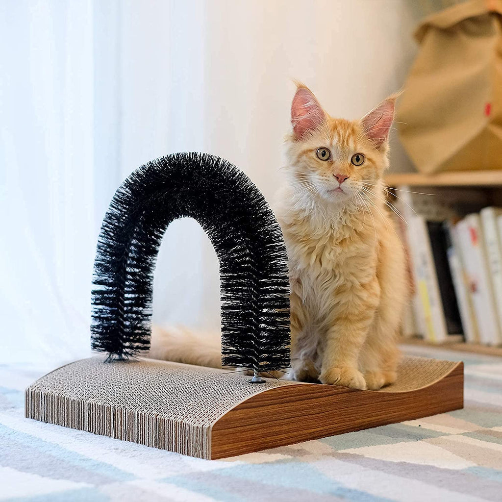 FUKUMARU Cat Self-Grooming Arch with Scratcher Pad - 2.0 Version Grooming Massager Toy for Indoor Cats and Small Dogs