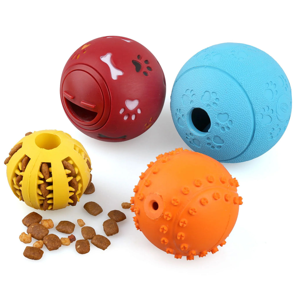 Dog Treat Ball, 4 Pack Interactive Food Dispensing Puppy Puzzle Toy