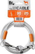 BV Heavy-Duty 25-Foot Dog Tie-Out Cable for Dogs up to 90 Pounds - Reflective, Rust-Resistant with Quick Release Swivel Clips and 360° Rotating Clasp - Tangle-Free Runner for Yard (Silver, Single)