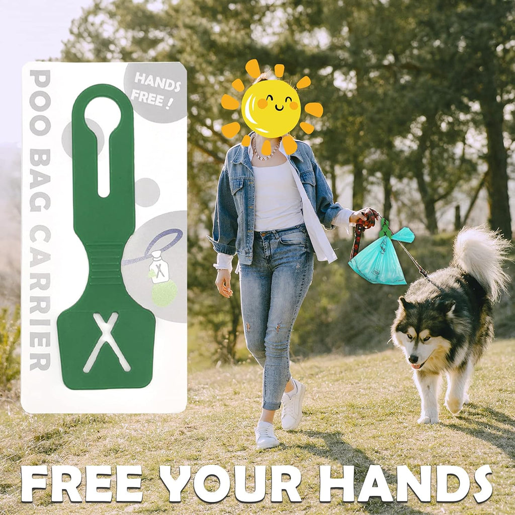 Silicone Dog Waste Carrier for Leash (Forest Green, Set of 2)