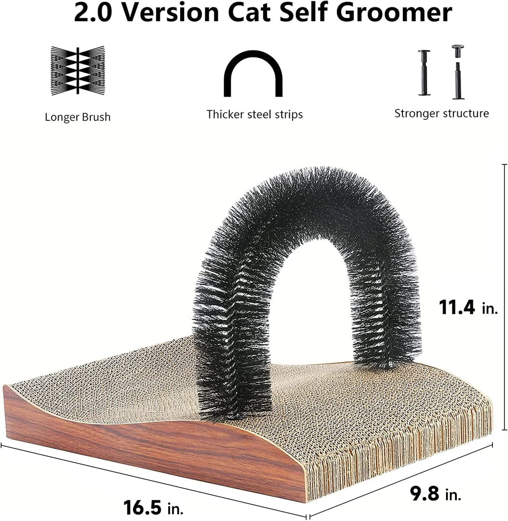 FUKUMARU Cat Self-Grooming Arch with Scratcher Pad - 2.0 Version Grooming Massager Toy for Indoor Cats and Small Dogs