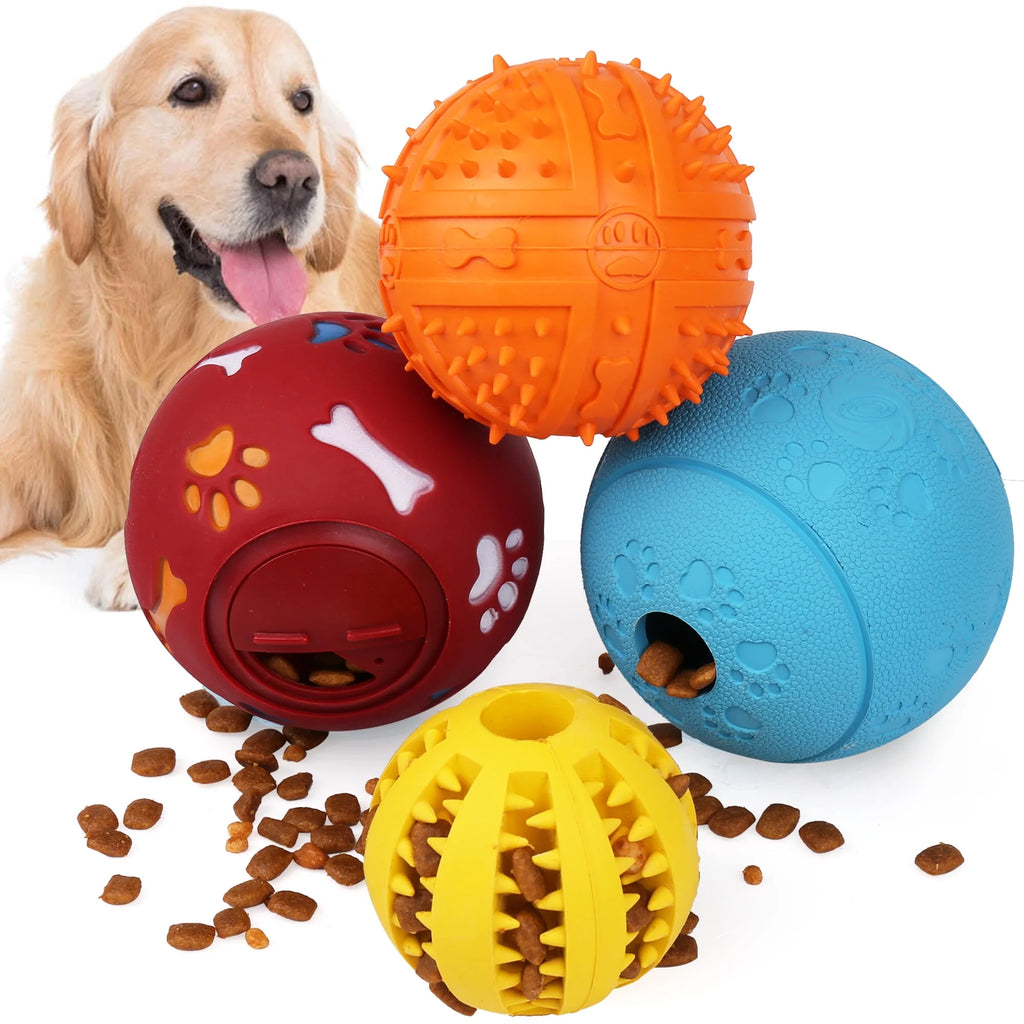Dog Treat Ball, 4 Pack Interactive Food Dispensing Puppy Puzzle Toy