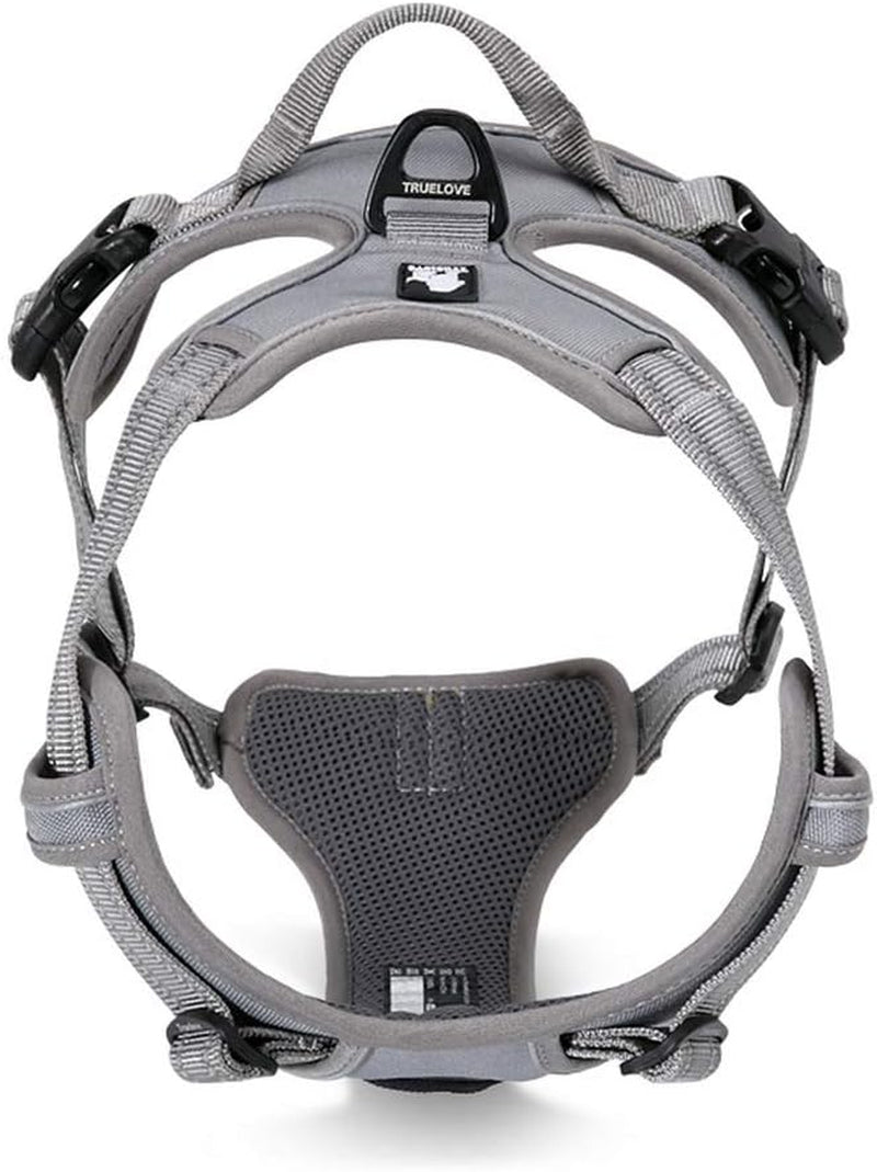 TRUE LOVE Adjustable No-Pull Dog Harness with Reflective Features - Comfortable Control Vest in Gray (Large)