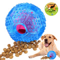 Dog Pet Food Treat Feeder Chew Toys - Tooth Cleaning Ball, Dispensing Toy for Small Medium Dog Puppy - Squeaky Balls, Blue