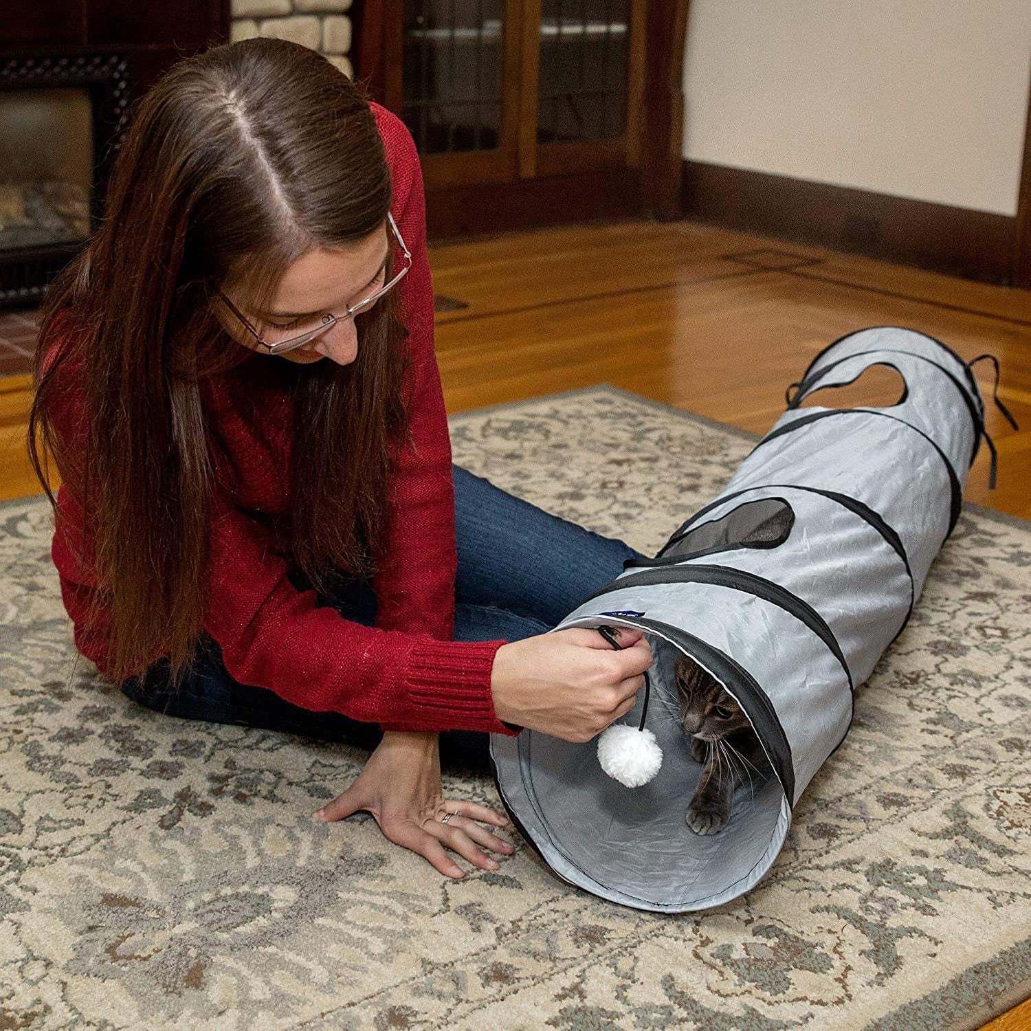 Petlike Collapsible Cat Tunnel with Peek Hole and Ball - Indoor Play Tube for Cats