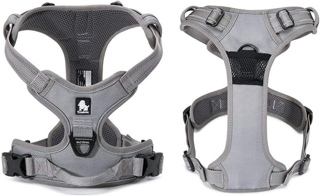 TRUE LOVE Adjustable No-Pull Dog Harness with Reflective Features - Comfortable Control Vest in Gray (Large)