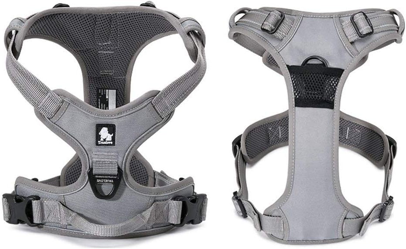 TRUE LOVE Adjustable No-Pull Dog Harness with Reflective Features - Comfortable Control Vest in Gray (Large)