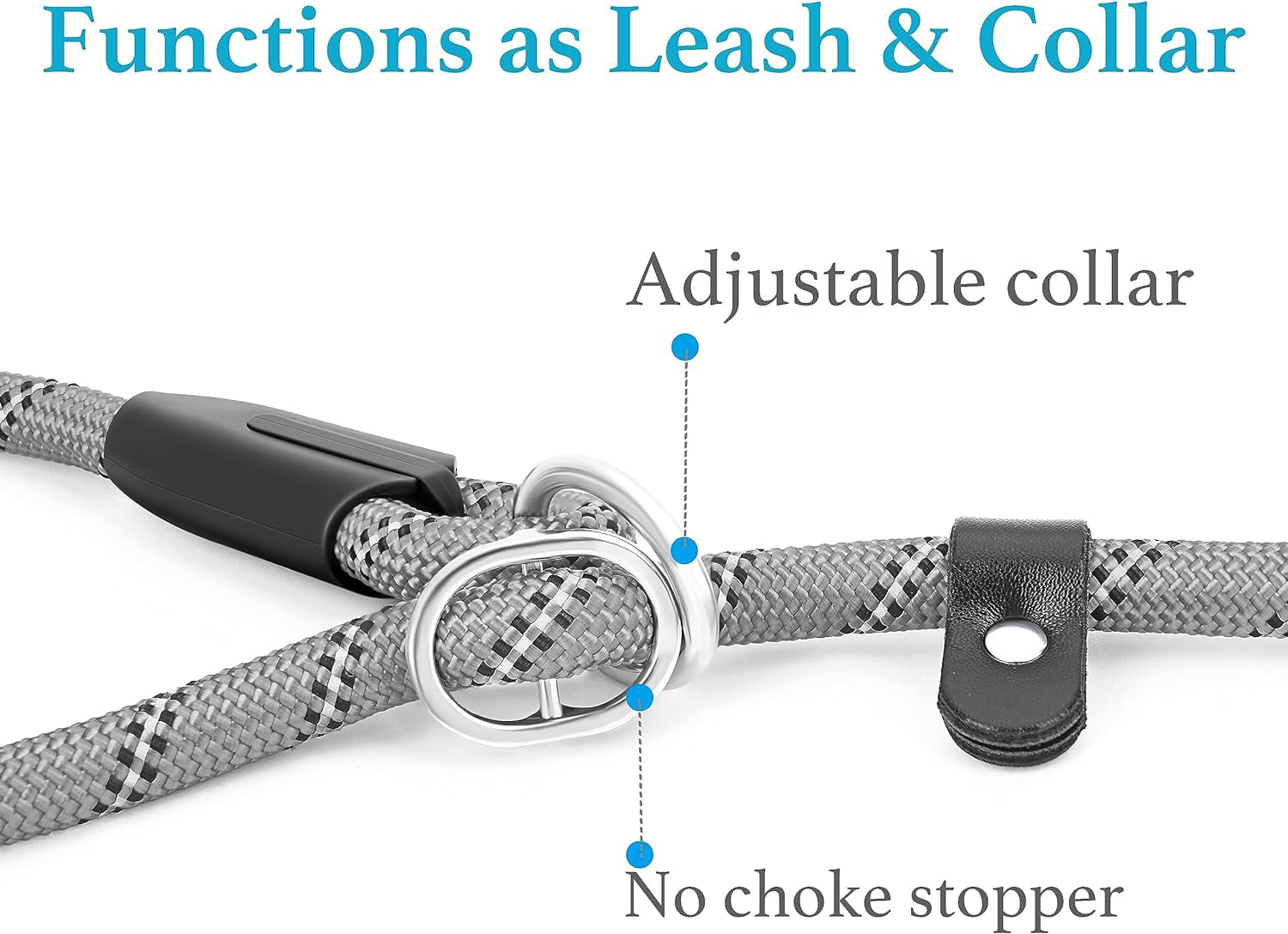 Iyoshop Premium Slip Lead Dog Leash with Padded Handle and Reflective Threads, No-Pull Training Leash, 1/2" x 6 FT, Grey