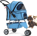 Pet Stroller Joggers Cat Dog Cage 3 Wheel Travel Folding Carriage Strollers with Cup Holder and Removable Pad